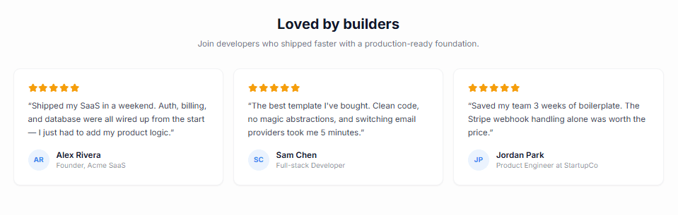 Testimonials section example